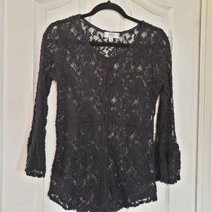 Shannon Ford NY Black long sleeve Lace top Size Sm